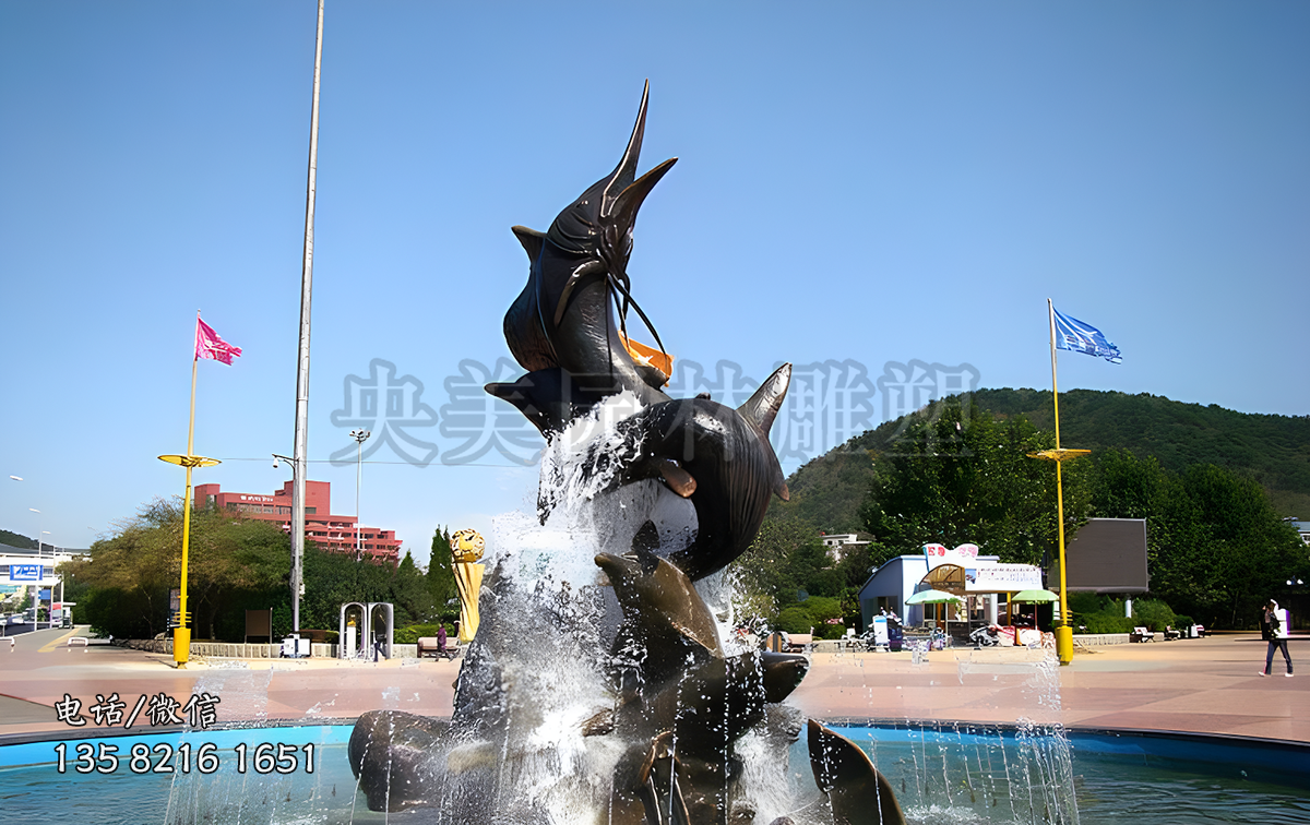 噴泉裝飾動(dòng)物，沖浪魚躍海豚雕塑