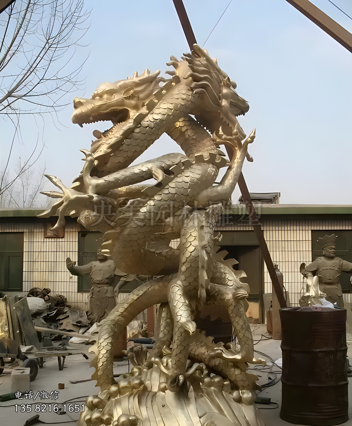 黃銅雙龍雕塑