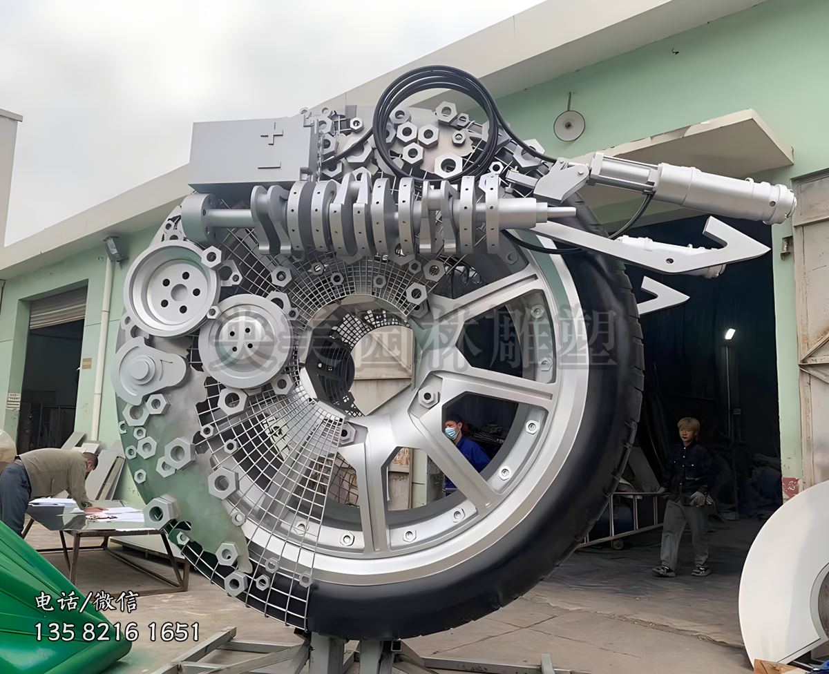 創意不銹鋼機械車輪雕塑