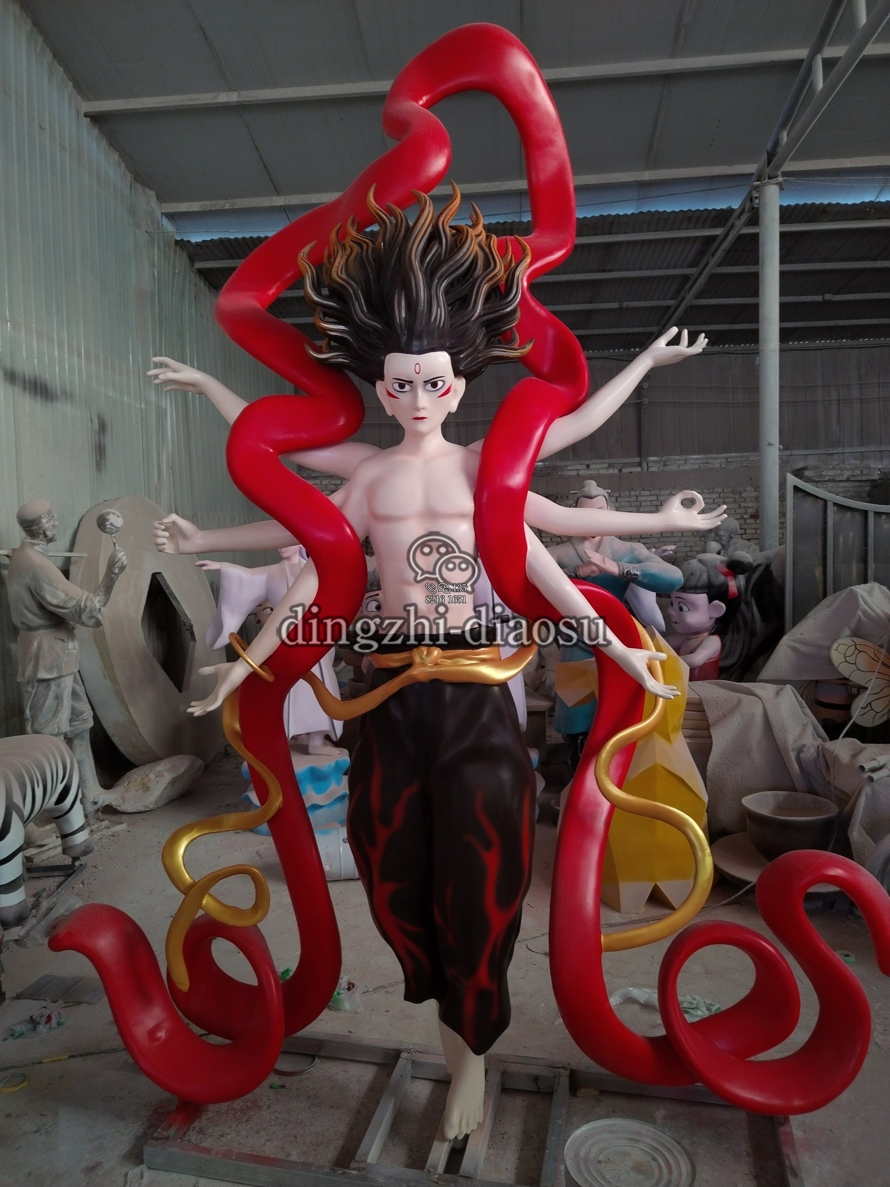2.5米飄帶魔童哪吒玻璃鋼雕塑 2.5米飄帶魔童哪吒玻璃鋼雕塑