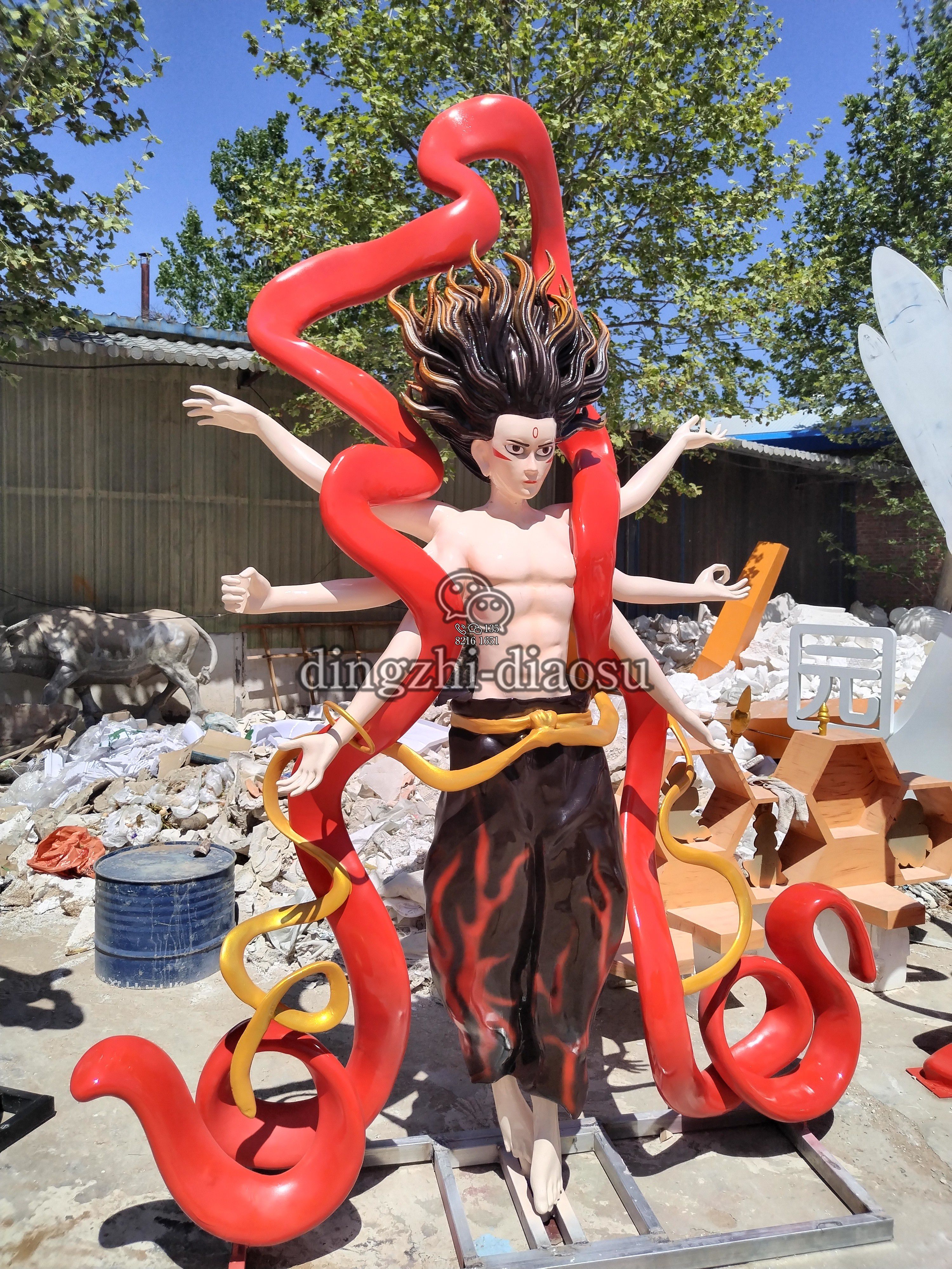2.5米飄帶魔童哪吒玻璃鋼雕塑 2.5米飄帶魔童哪吒玻璃鋼雕塑